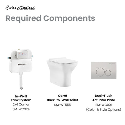 Square back-to-wall toilet bowl, compact design, dual flush actuator plate included.
