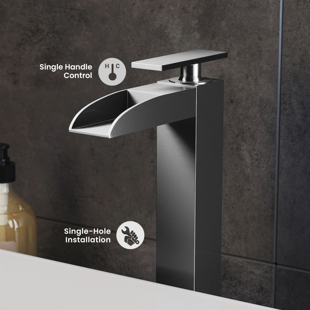 Concorde Single Hole, Single-Handle, High Arc Waterfall, Bathroom Faucet in Brushed Nickel