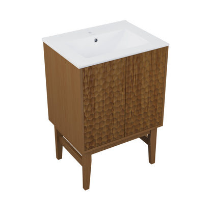 Bosse 24" Freestanding Bathroom Vanity in Brown Oak with Sink Top