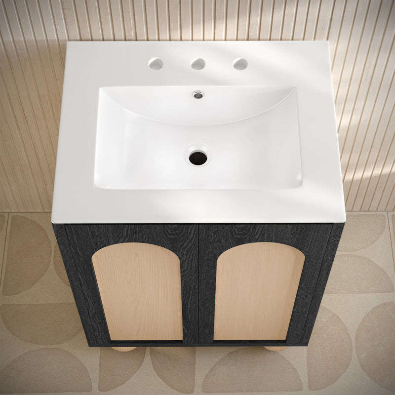 Plaisir II 24" Freestanding Bathroom Vanity in Black Oak with 3-Hole Widespread Sink Top