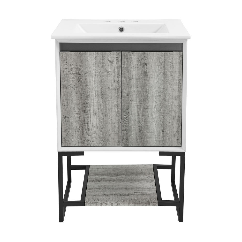 Marseille 24 in. Gray Oak Bathroom Vanity With White, 3-Hole Ceramic Sink Top