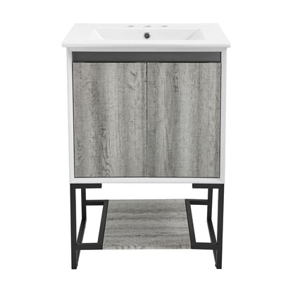 Marseille 24 in. Gray Oak Bathroom Vanity With White, 3-Hole Ceramic Sink Top