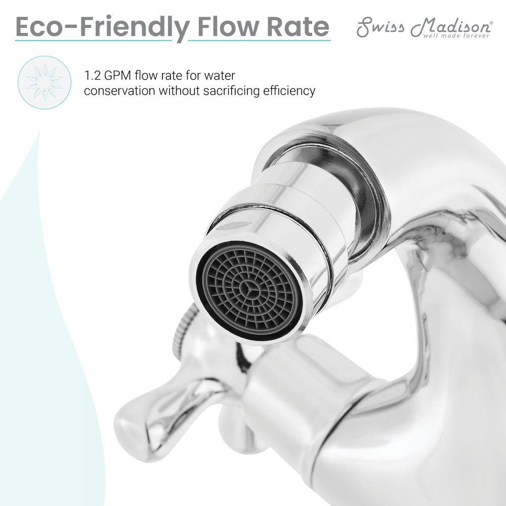 Single-handle bidet faucet in chrome with eco-friendly 1.2 GPM flow rate aerator.