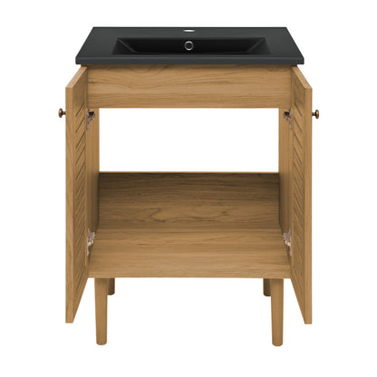 Bron 24" Freestanding Bathroom Vanity in Golden Oak with Black Sink Top