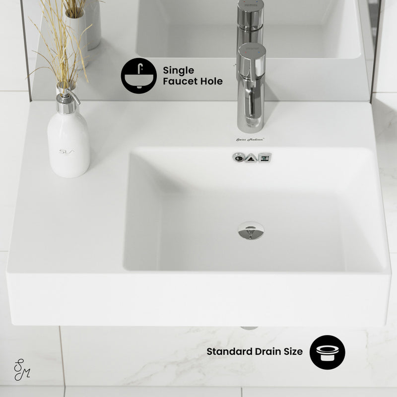 St. Tropez 24" Rectangle Wall-Mounted Sink with Right Side Faucet Mount