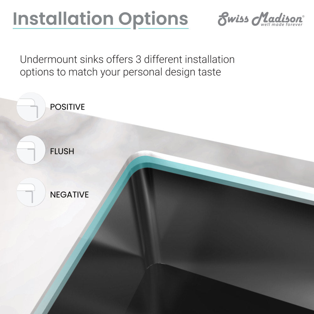 27x19 inch single basin undermount kitchen sink in black stainless steel with rounded corners.