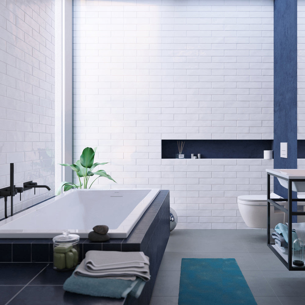 Voltaire 66 x 36 Reversible Drain Soaking Drop-in Bathtub in Glossy White with Integrated Overflow, Drain Included