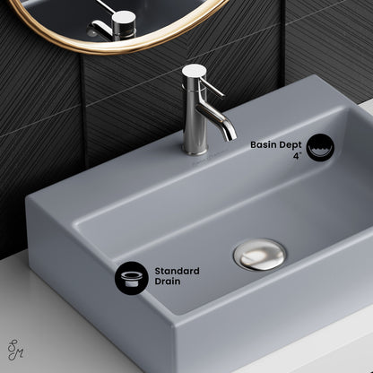 Claire 20"  Rectangle Ceramic Vessel Sink in Matte Gray