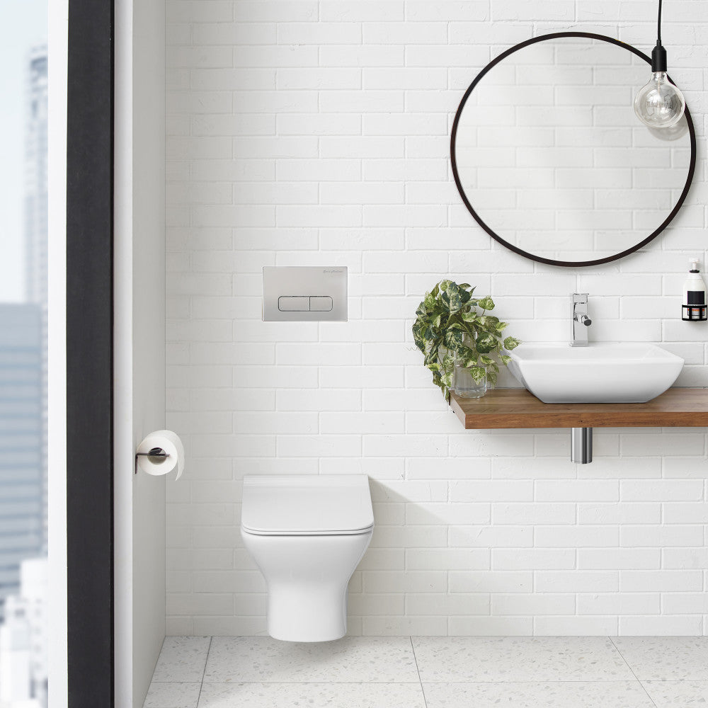 Carre Wall Mount Dual Flush Actuator Plate with Rectangle Push Buttons in Matte Chrome