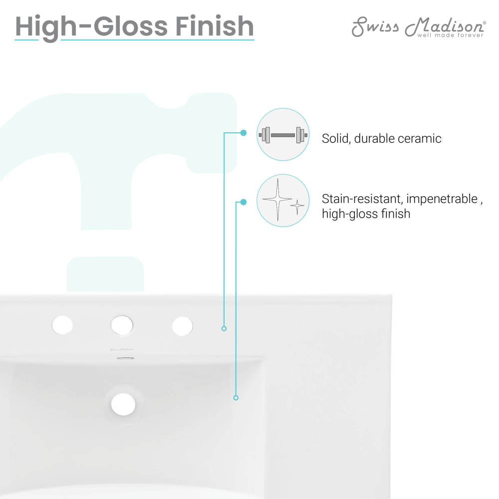 36" Ceramic Vanity Top with Three Faucet Holes