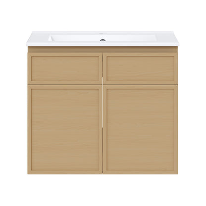 St. Tropez 24" Wall-Mounted Bathroom Vanity in Natural Oak with Sink Top