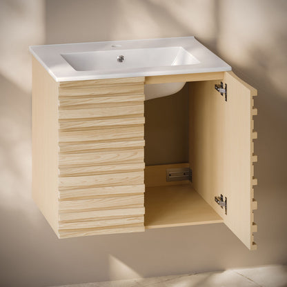 Cascade 24" Wall-Mounted Bathroom Vanity in Natural Oak with Sink Top