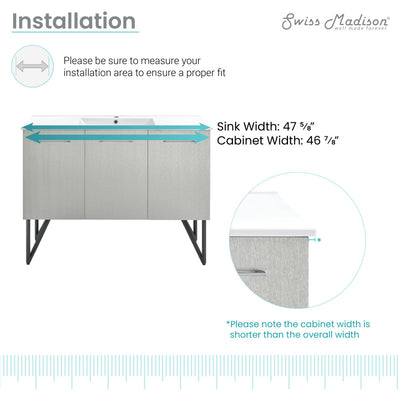 Annecy 48" Freestanding Bathroom Vanity in Gray with Sink Top