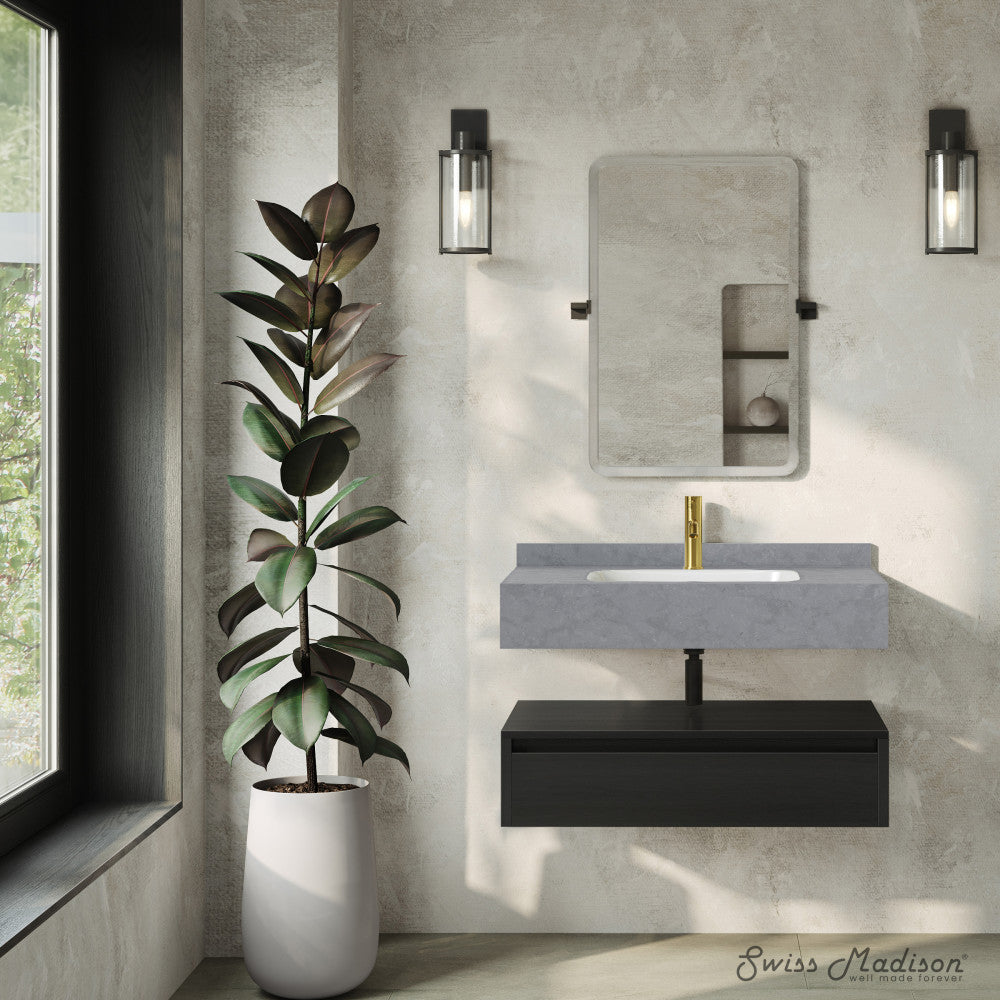 Avancer 36" Wall-Mounted Bathroom Vanity in Black Oak with Charcoal Gray Sink Top