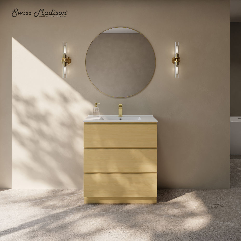 Liberte 30" Freestanding Bathroom Vanity in Natural Oak with Sink Top