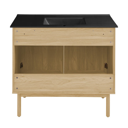 Classe 36" Freestanding Bathroom Vanity in Natural Oak with Black Sink Top