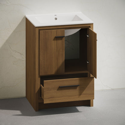 Virage 24" Freestanding Bathroom Vanity in Brown Oak with Sink Top