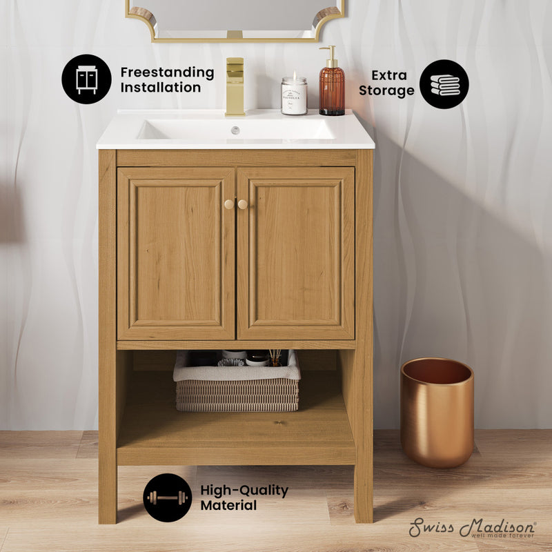 Chateau 24" Freestanding Bathroom Vanity in Golden Oak with Sink Top