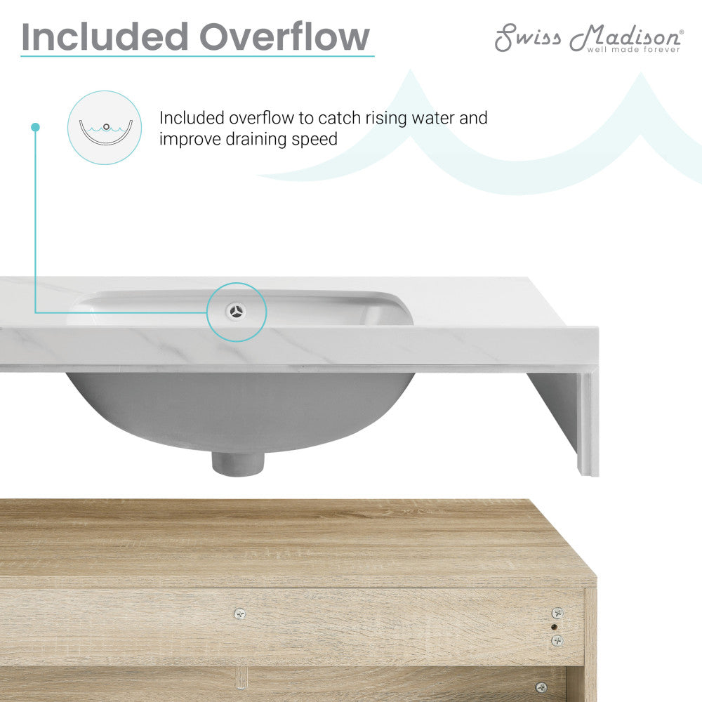 36-inch wall-mounted bathroom vanity in weathered oak with single integrated sink top.