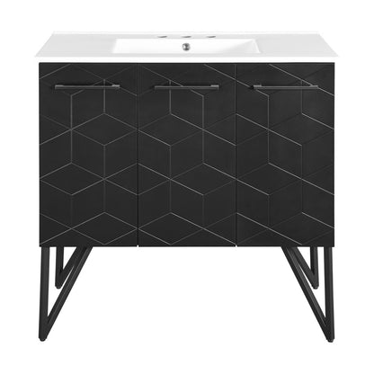 Annecy 36 in. Phantom Black Bathroom Vanity With White, 3-Hole Ceramic Sink Top
