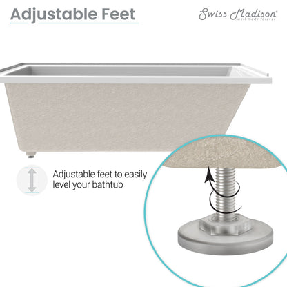 Alcove non-skirted bathtub 60 x 30 inch with left-hand drain and adjustable leveling feet.