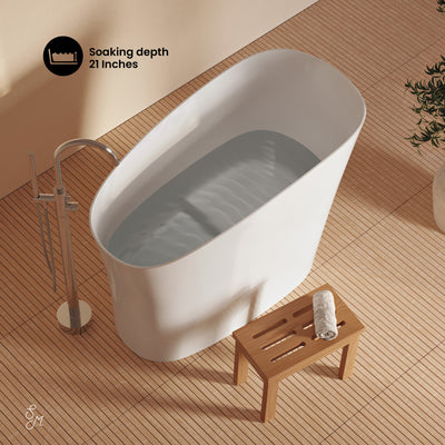 Cascade II 48" Single Slipper Japanese Soaking Freestanding Bathtub in Matte White, Stool Included