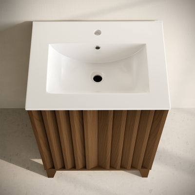 Troyes 24" Freestanding Bathroom Vanity in Brown Oak with Sink Top