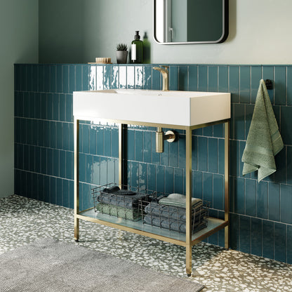 Pierre 32" Open Shelf Gold Frame Freestanding Bathroom Vanity with Sink Top