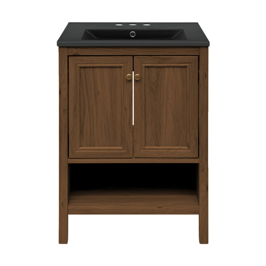 Chateau 24" Freestanding Bathroom Vanity in Brown Oak with Black 3-Hole Centerset Sink Top