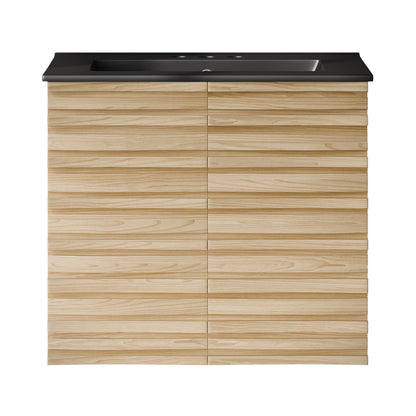 Cascade 24" Wall-Mounted Bathroom Vanity in Natural Oak with Black 3-Hole Centerset Sink Top