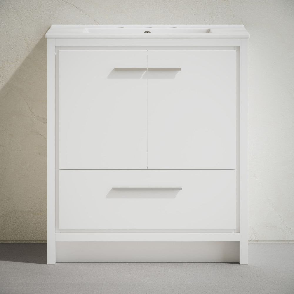 Virage 30" Freestanding Bathroom Vanity in White with 3-Hole Widespread Sink Top