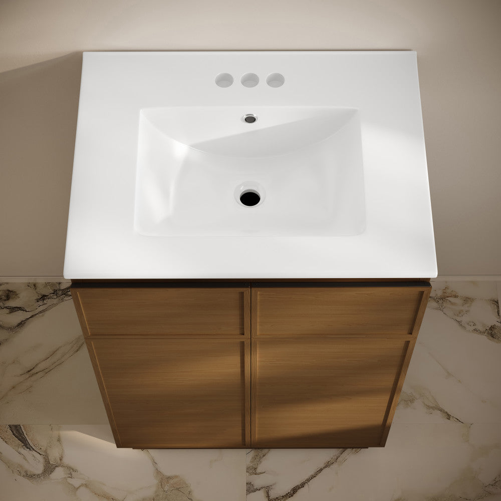 St. Tropez 24" Freestanding Bathroom Vanity in Brown Oak with 3-Hole Centerset Sink Top