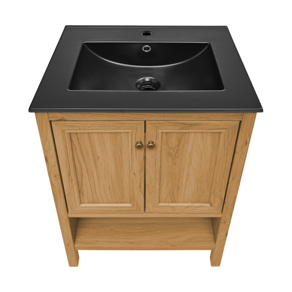 Chateau 24" Freestanding Bathroom Vanity in Golden Oak with Black Sink Top