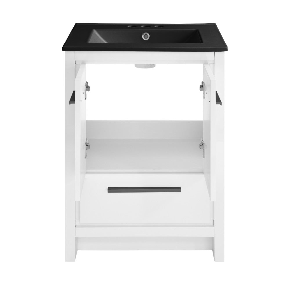 Virage 24 in. White Bathroom Vanity With Black, 3-Hole Ceramic Sink Top