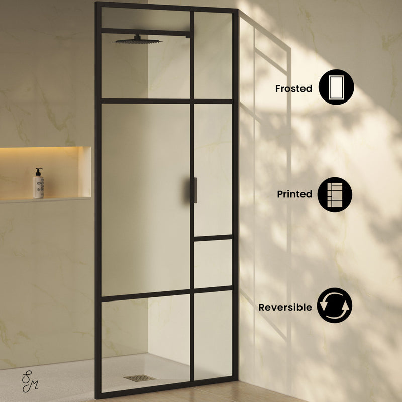 Leiden 34 x 78 Framed Fixed 3/8 in. (10mm) Frosted Tempered Glass Shower Door with Matte Black Frame