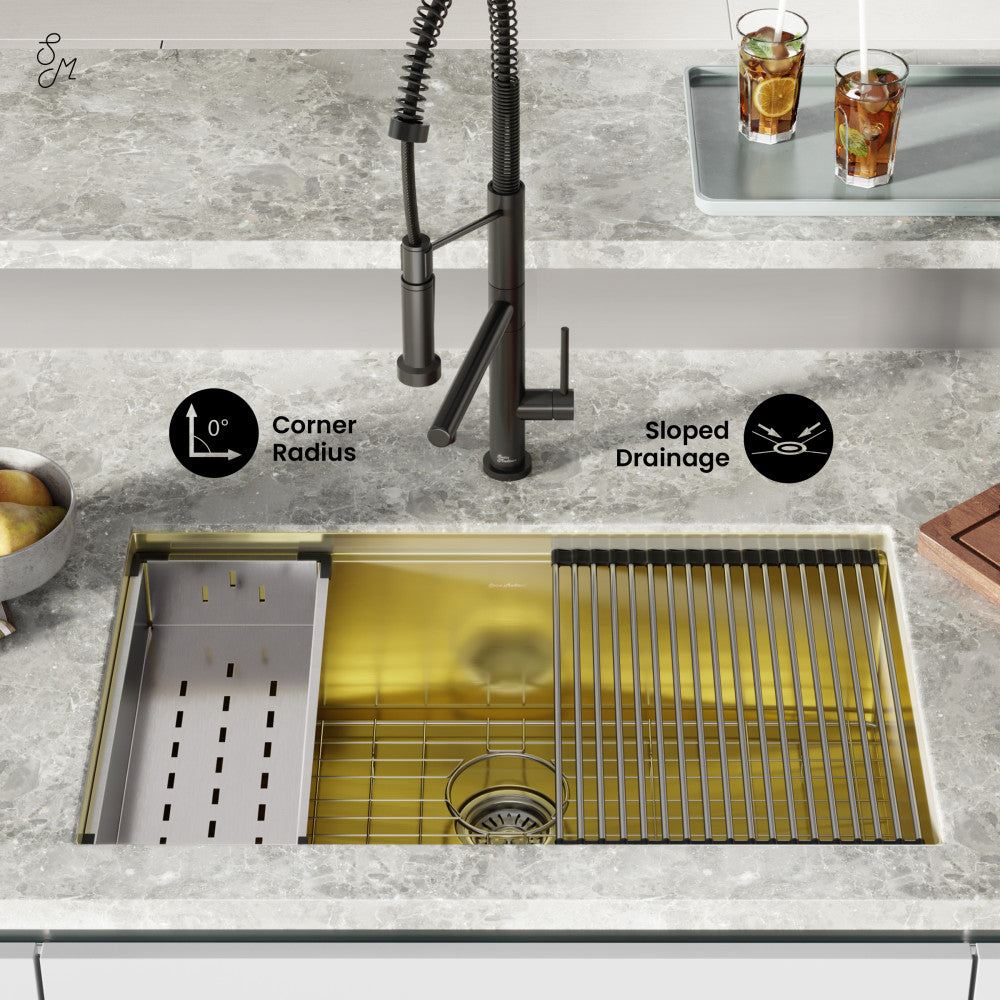 Tourner 32" 18 Gauge Stainless Steel Undermount Kitchen Sink in Polished Gold