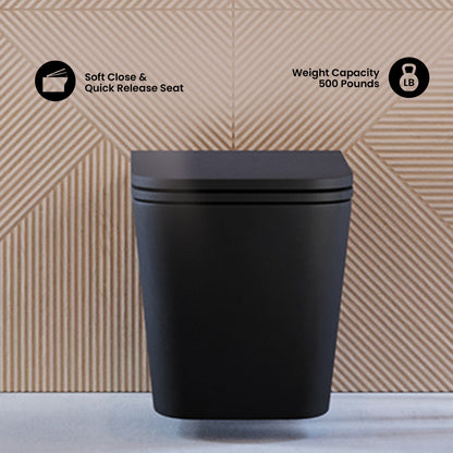 Concorde Wall-Hung Toilet Bundle 0.8/1.6 GPF Dual Flush in Matte Black with Black Flush Plate