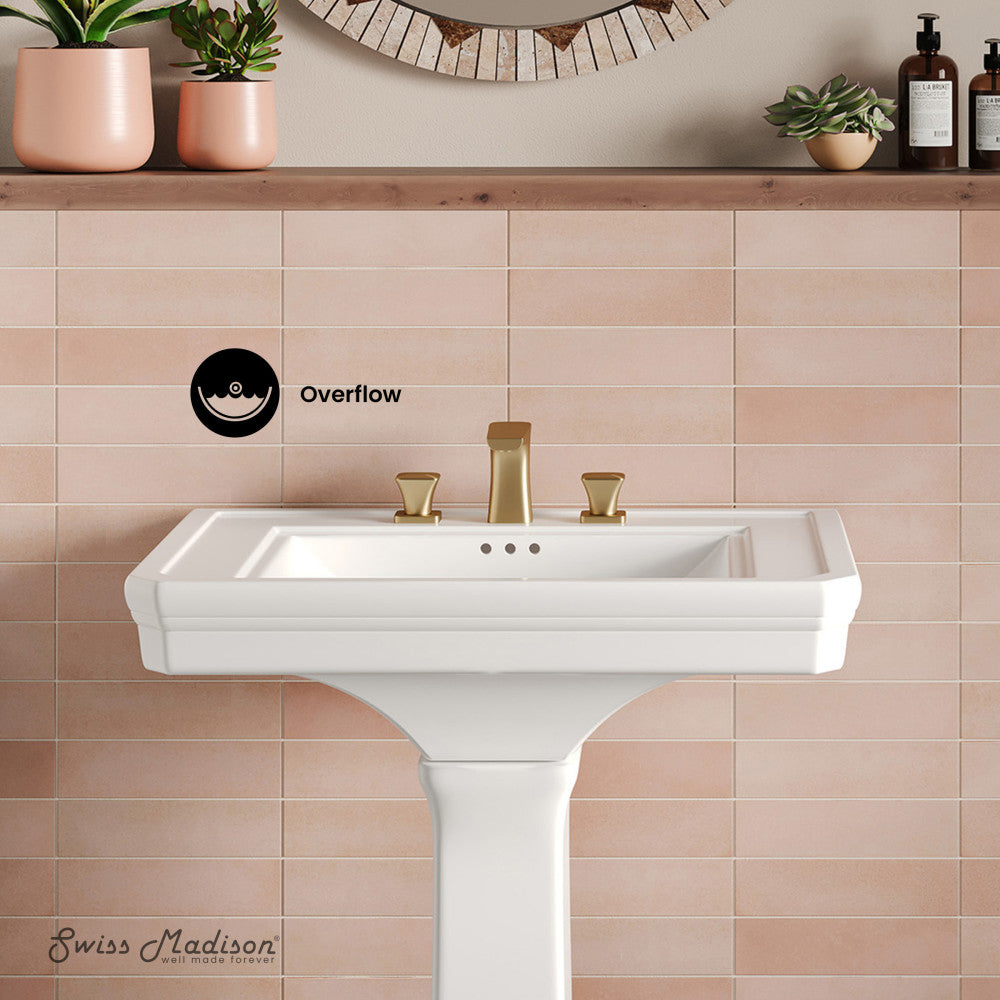 Voltaire 26" Two-Piece Rectangle Pedestal Sink with 3-Hole Widespread Faucet Holes in Glossy White