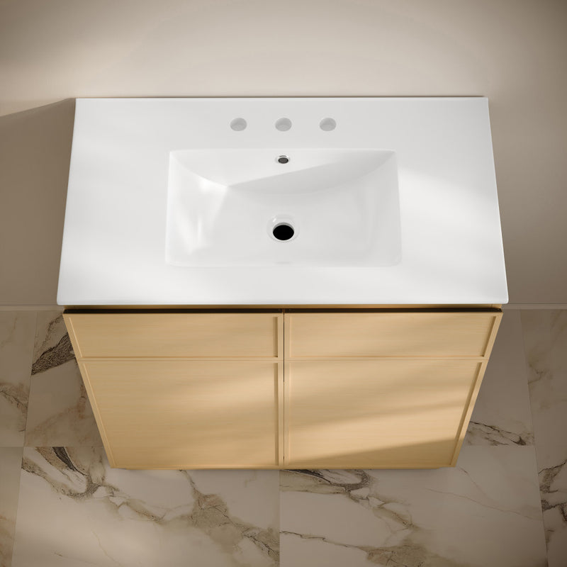 St. Tropez 36" Freestanding Bathroom Vanity in Natural Oak with 3-Hole Widespread Sink Top