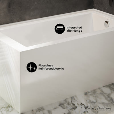 Voltaire 72 x 36 Right Drain Soaking Alcove Corner Apron Bathtub in Glossy White