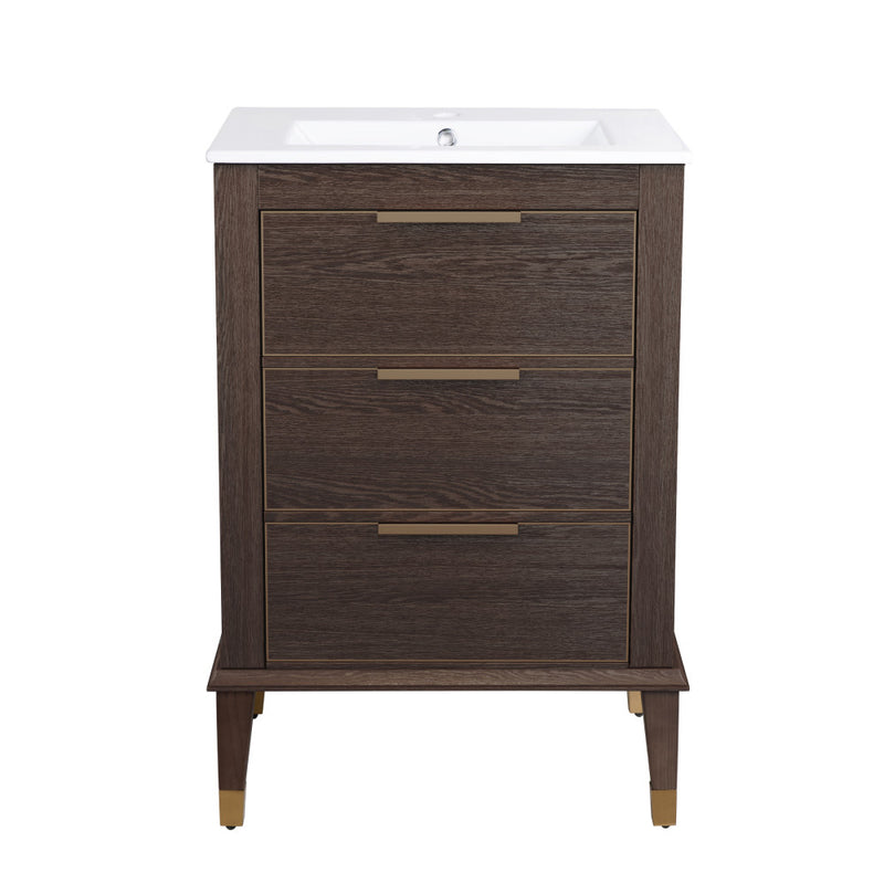 Hugo 24" Freestanding Bathroom Vanity in Brown Oak with Sink Top