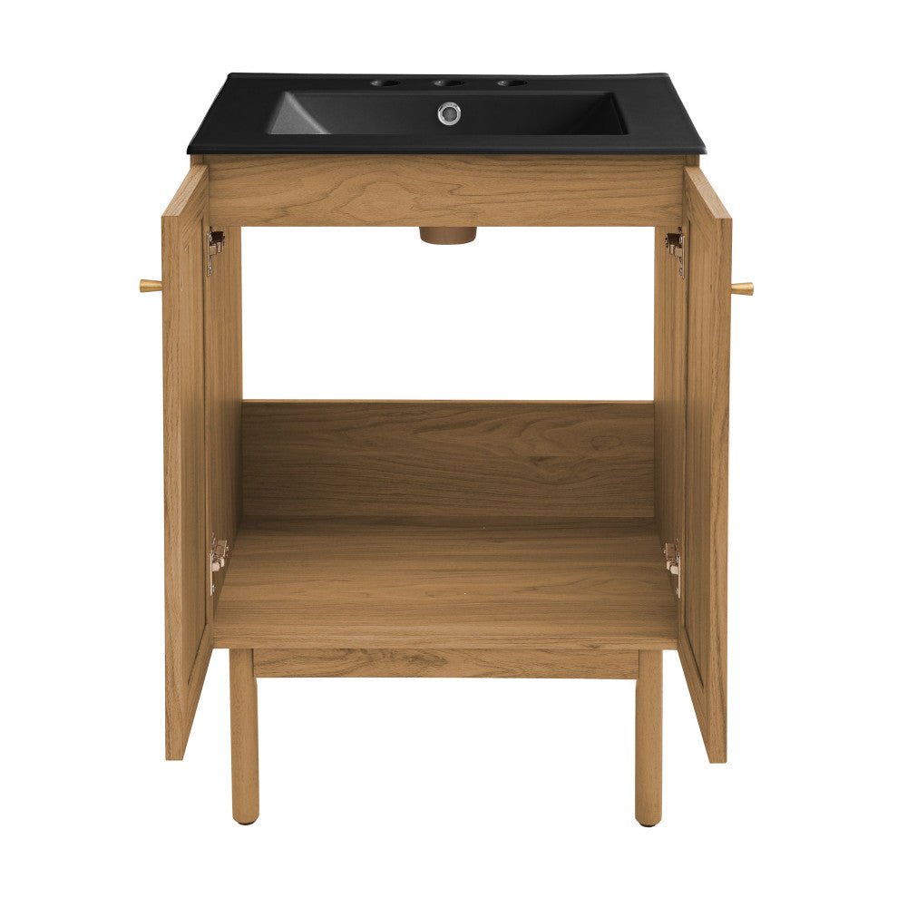 Classe 24" Freestanding Bathroom Vanity in Golden Oak with Black 3-Hole Centerset Sink Top