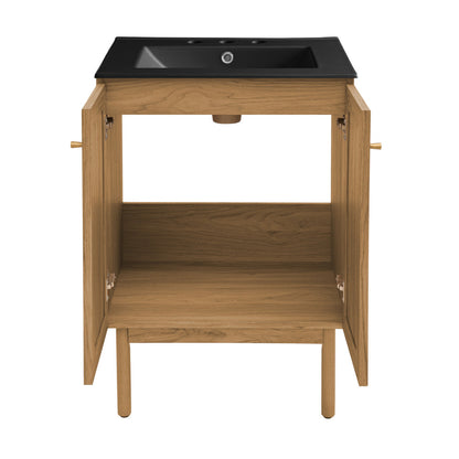 Classe 24" Freestanding Bathroom Vanity in Golden Oak with Black 3-Hole Centerset Sink Top