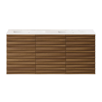 Cascade 48" Wall-Mounted Bathroom Vanity in Brown Oak with 3-Hole Centerset Double Basin Sink Top