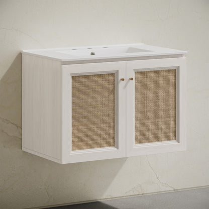 Classe 30" Wall-Mounted Bathroom Vanity in White Oak with Widespread Faucet Holes Vanity Top
