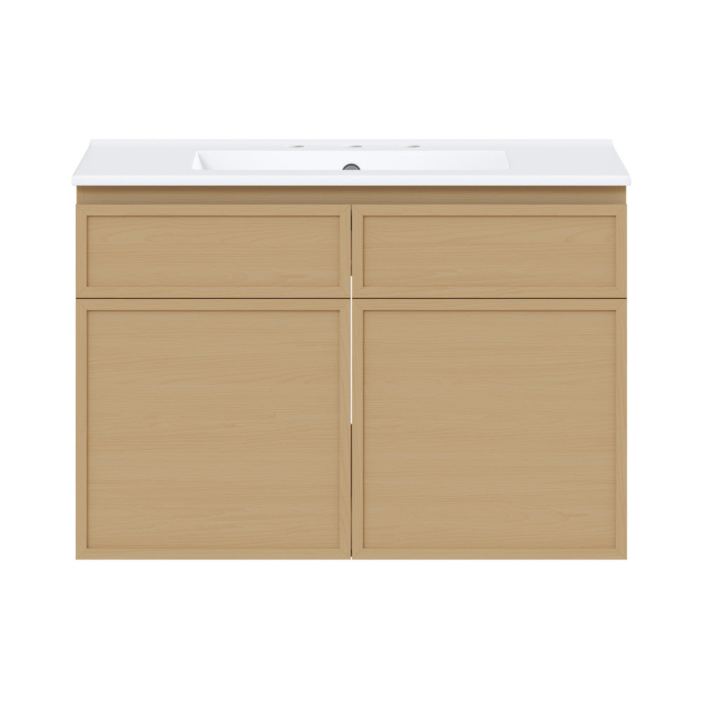 St. Tropez 30" Wall-Mounted Bathroom Vanity in Natural Oak with 3-Hole Widespread Sink Top