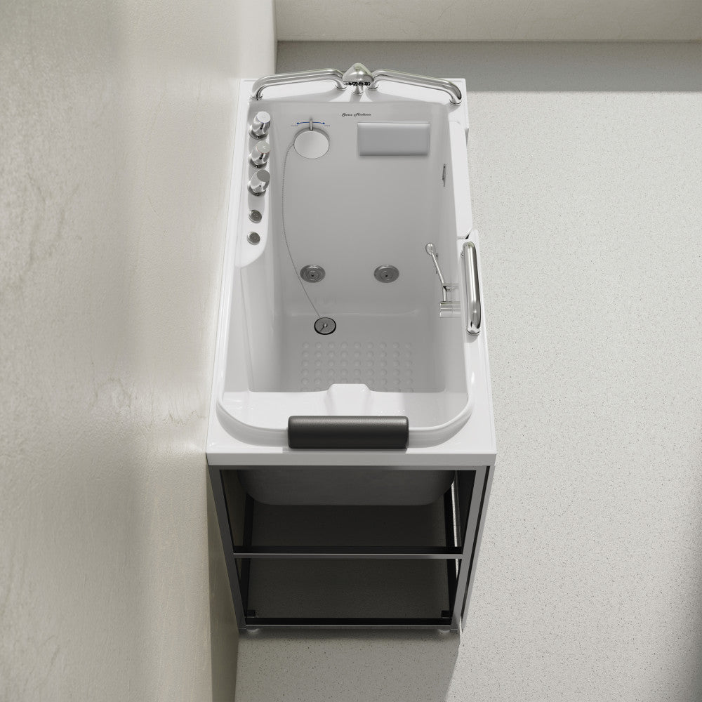 Auvergne 53" x 27" ADA Right Drain Walk-in Soaking Bathtub with Massage Jets in Glossy White, Faucet Set, Drain, Grab Bars, Pillow Included