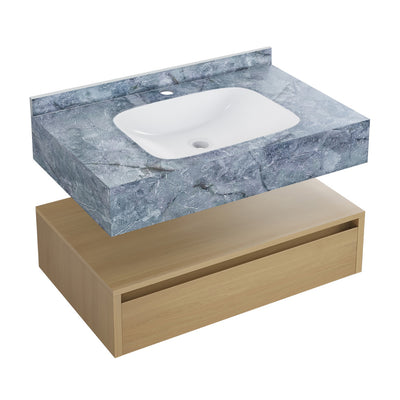Avancer 36" Wall-Mounted Bathroom Vanity in Natural Oak with Blue Celeste Sink Top