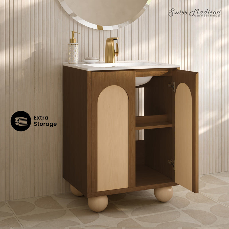 Plaisir II 24" Freestanding Bathroom Vanity in Brown Oak with Sink Top