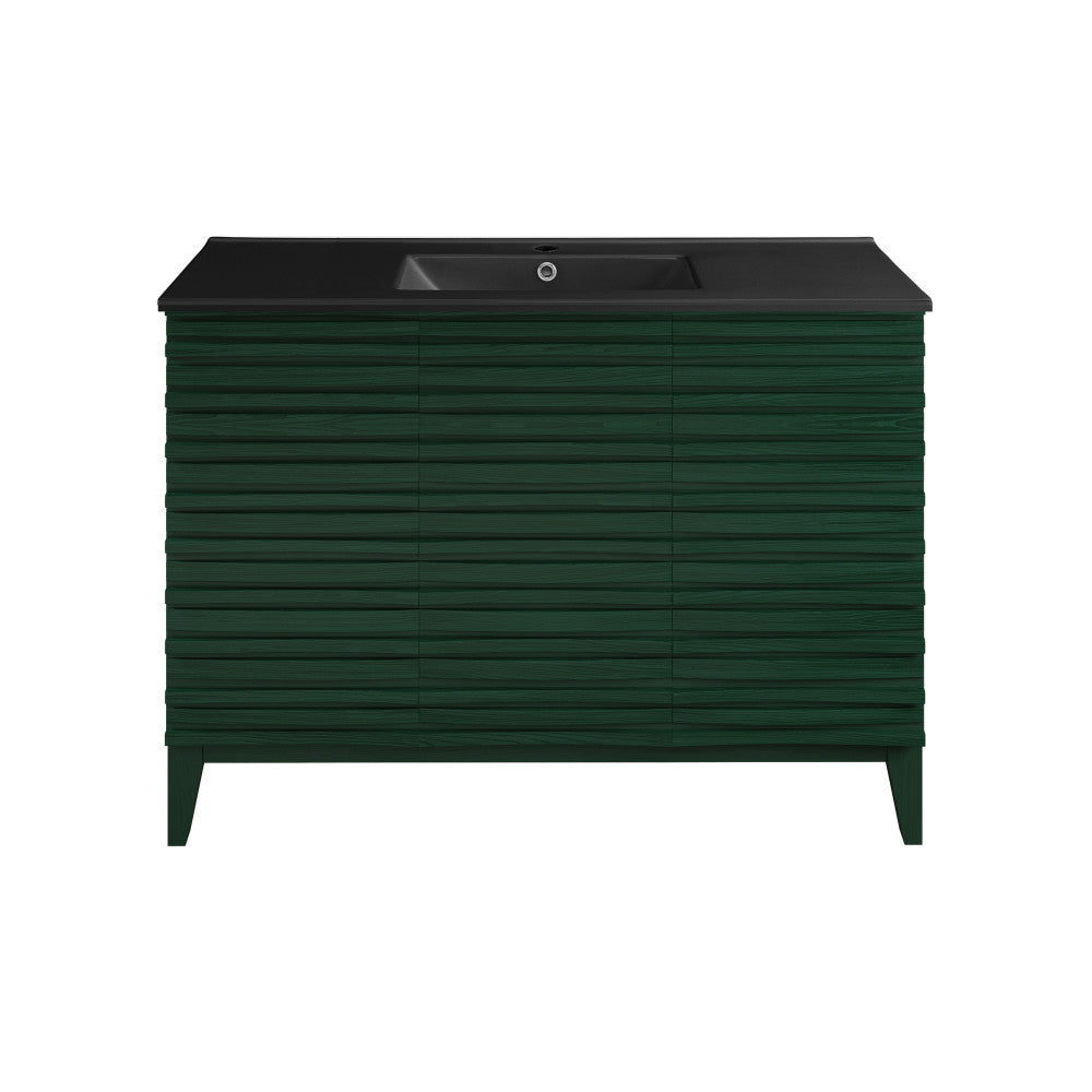 Cascade 48" Freestanding Bathroom Vanity in Green Oak with Black Sink Top